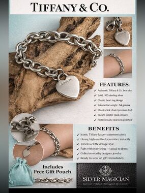 Tiffany & Co 925 SS Heart Tag Bracelet 34g Y2K